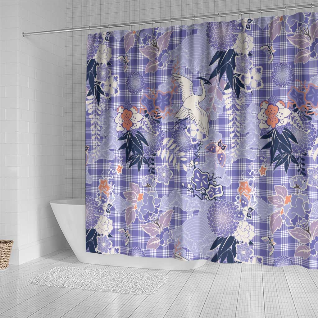 Purple Palaka Crane and Flowers Shower Curtain Japan Heritage Spirit LT9 - Polynesian Pride