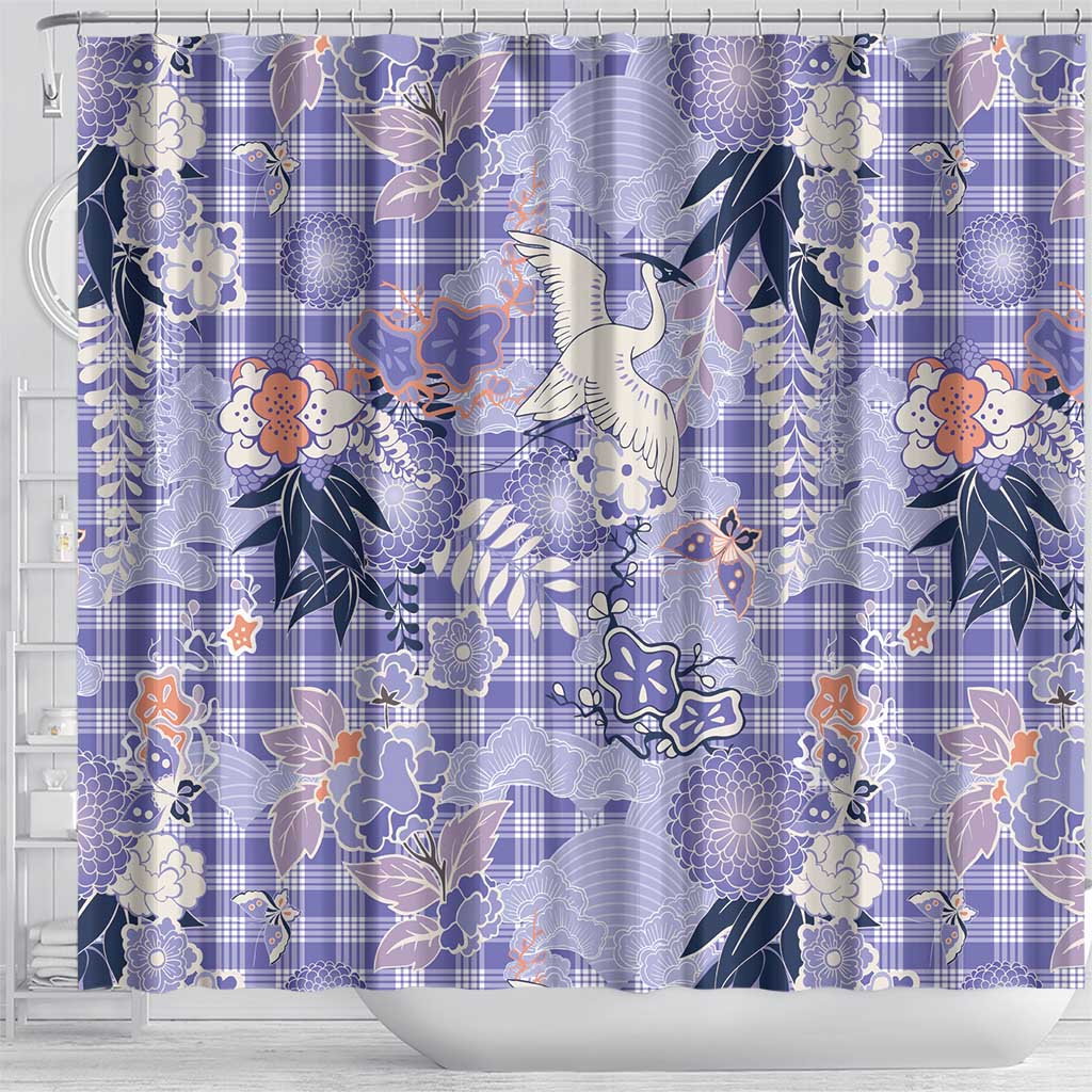 Purple Palaka Crane and Flowers Shower Curtain Japan Heritage Spirit LT9 - Polynesian Pride