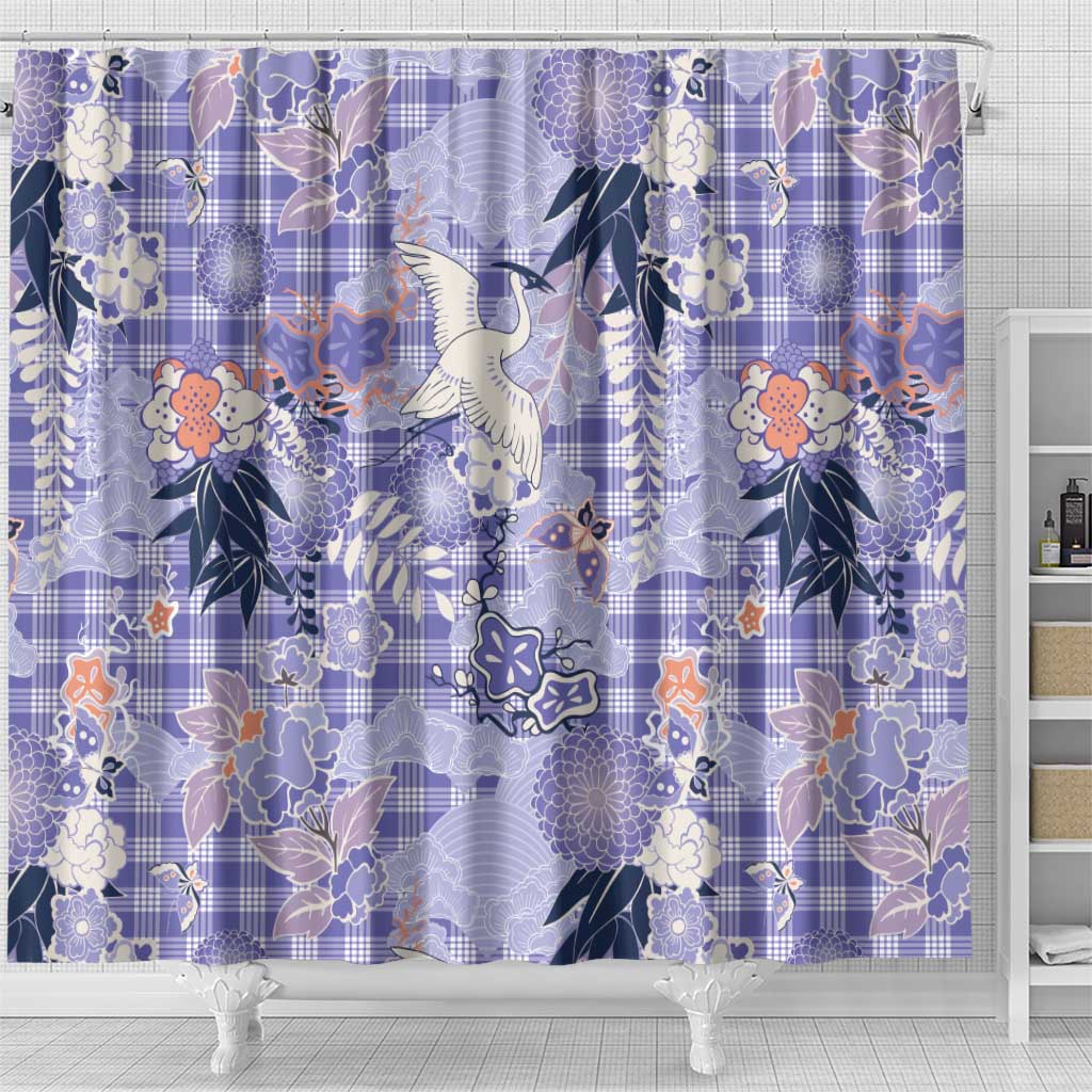 Purple Palaka Crane and Flowers Shower Curtain Japan Heritage Spirit LT9 - Polynesian Pride