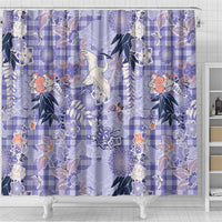 Purple Palaka Crane and Flowers Shower Curtain Japan Heritage Spirit LT9 - Polynesian Pride