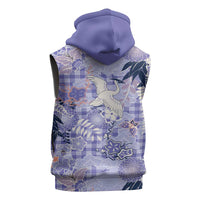 Purple Palaka Crane and Flowers Sleeveless Zip Hoodie Japan Heritage Spirit LT9 - Polynesian Pride