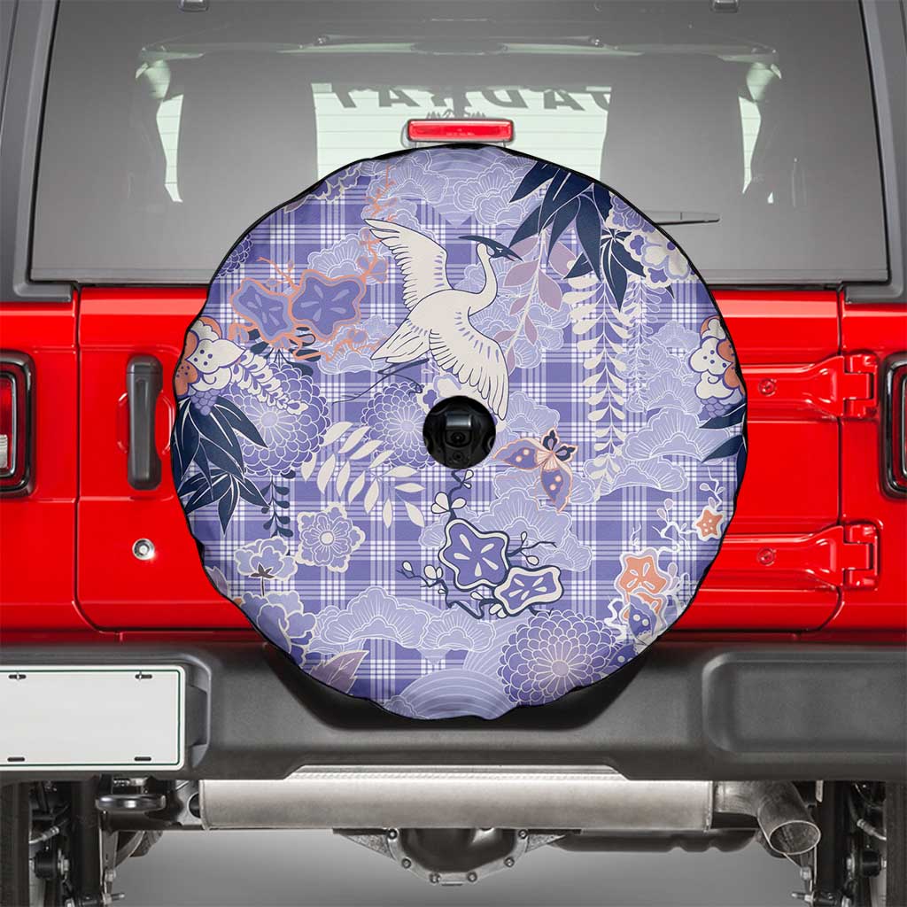Purple Palaka Crane and Flowers Spare Tire Cover Japan Heritage Spirit - Polynesian Pride