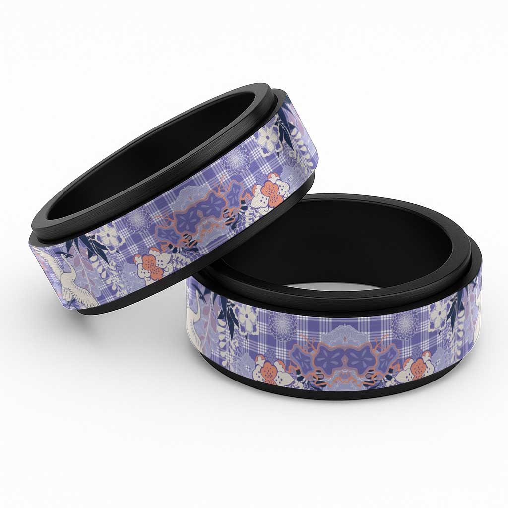 Purple Palaka Crane and Flowers Spinner Ring Japan Heritage Spirit - Polynesian Pride