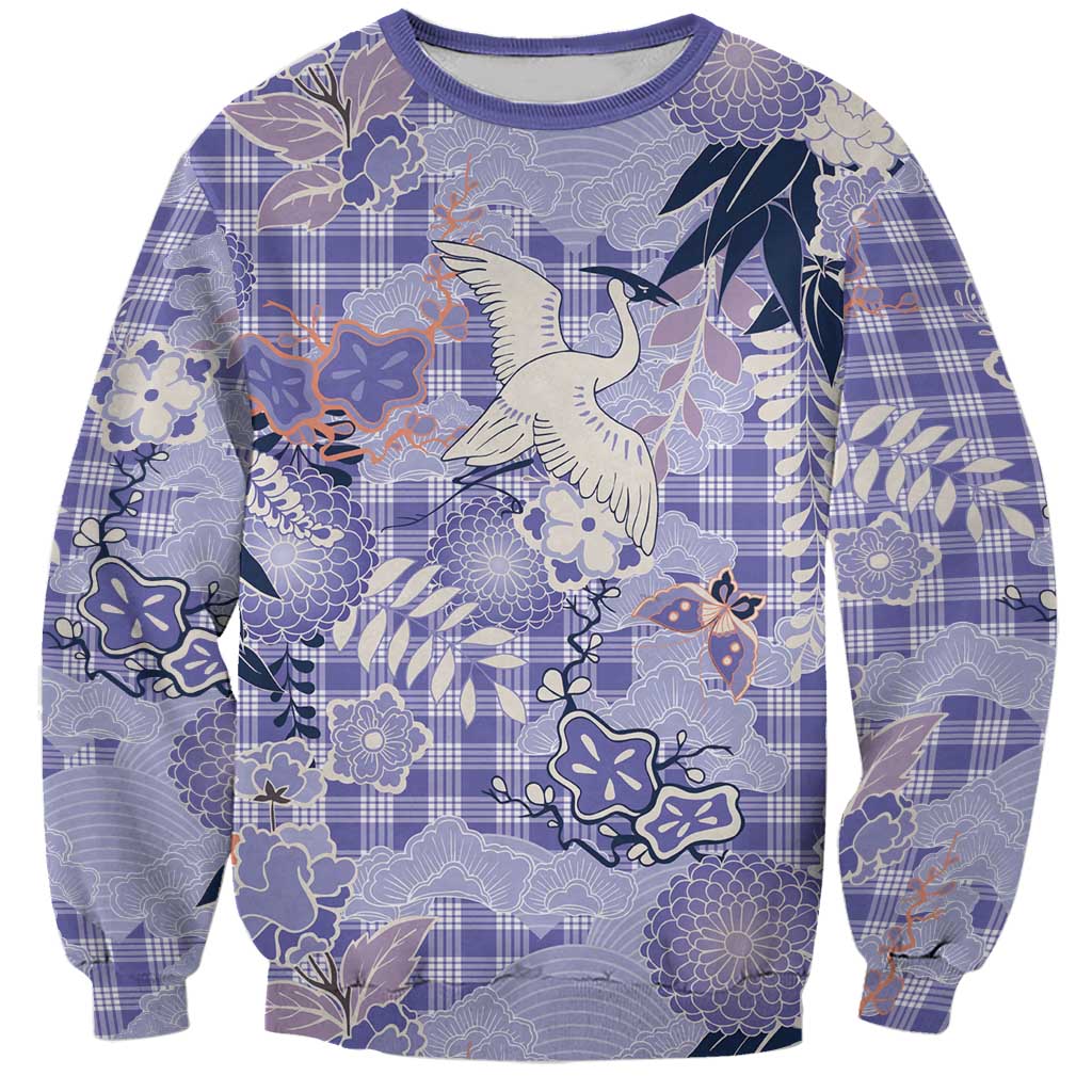 Purple Palaka Crane and Flowers Sweatshirt Japan Heritage Spirit - Polynesian Pride