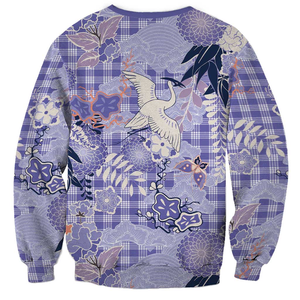 Purple Palaka Crane and Flowers Sweatshirt Japan Heritage Spirit - Polynesian Pride