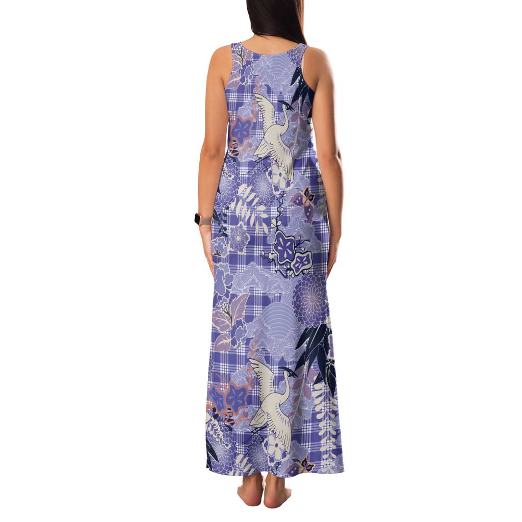 Purple Palaka Crane and Flowers Tank Maxi Dress Japan Heritage Spirit LT9 - Polynesian Pride