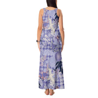 Purple Palaka Crane and Flowers Tank Maxi Dress Japan Heritage Spirit LT9 - Polynesian Pride