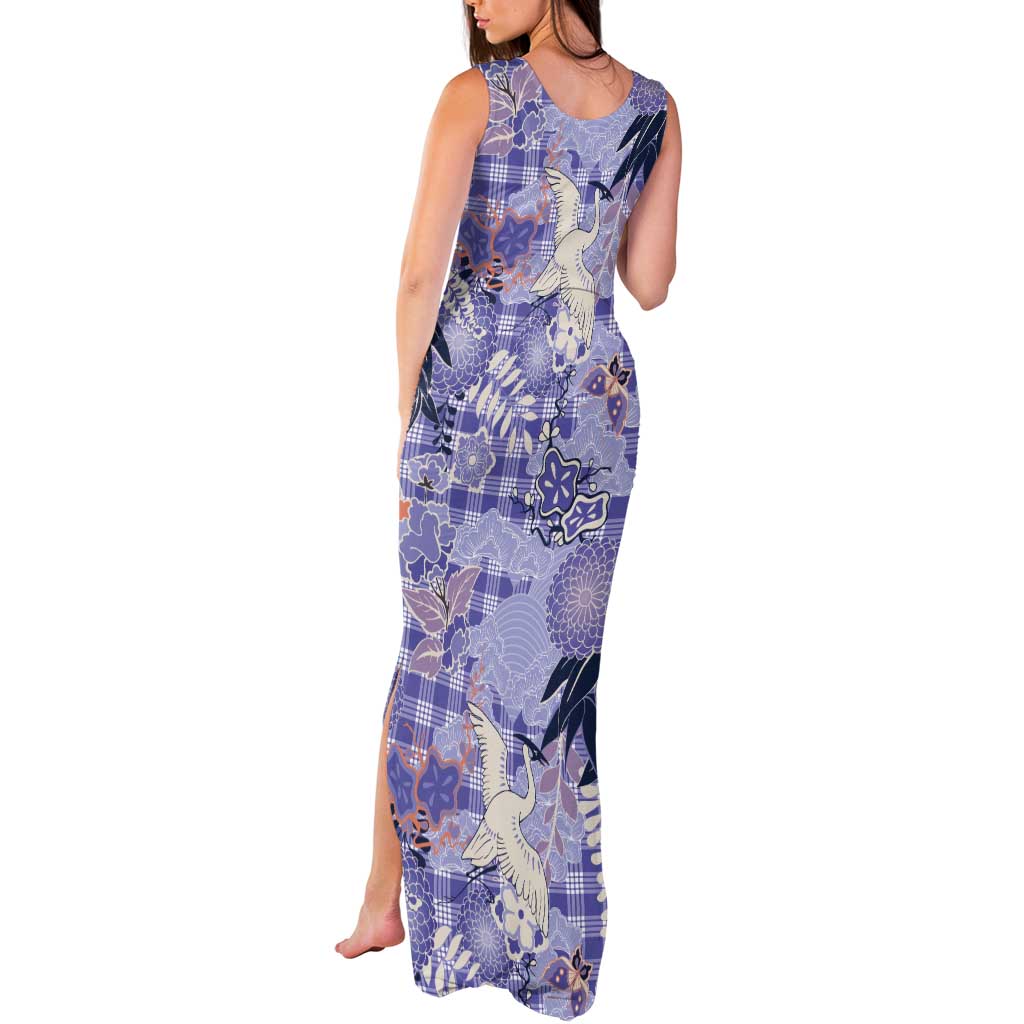 Purple Palaka Crane and Flowers Tank Maxi Dress Japan Heritage Spirit LT9 - Polynesian Pride