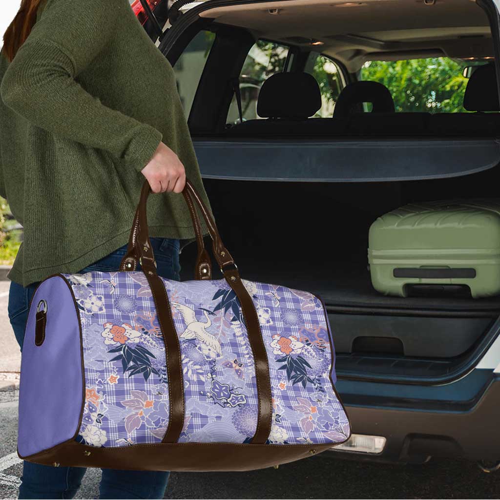 Purple Palaka Crane and Flowers Travel Bag Japan Heritage Spirit - Polynesian Pride