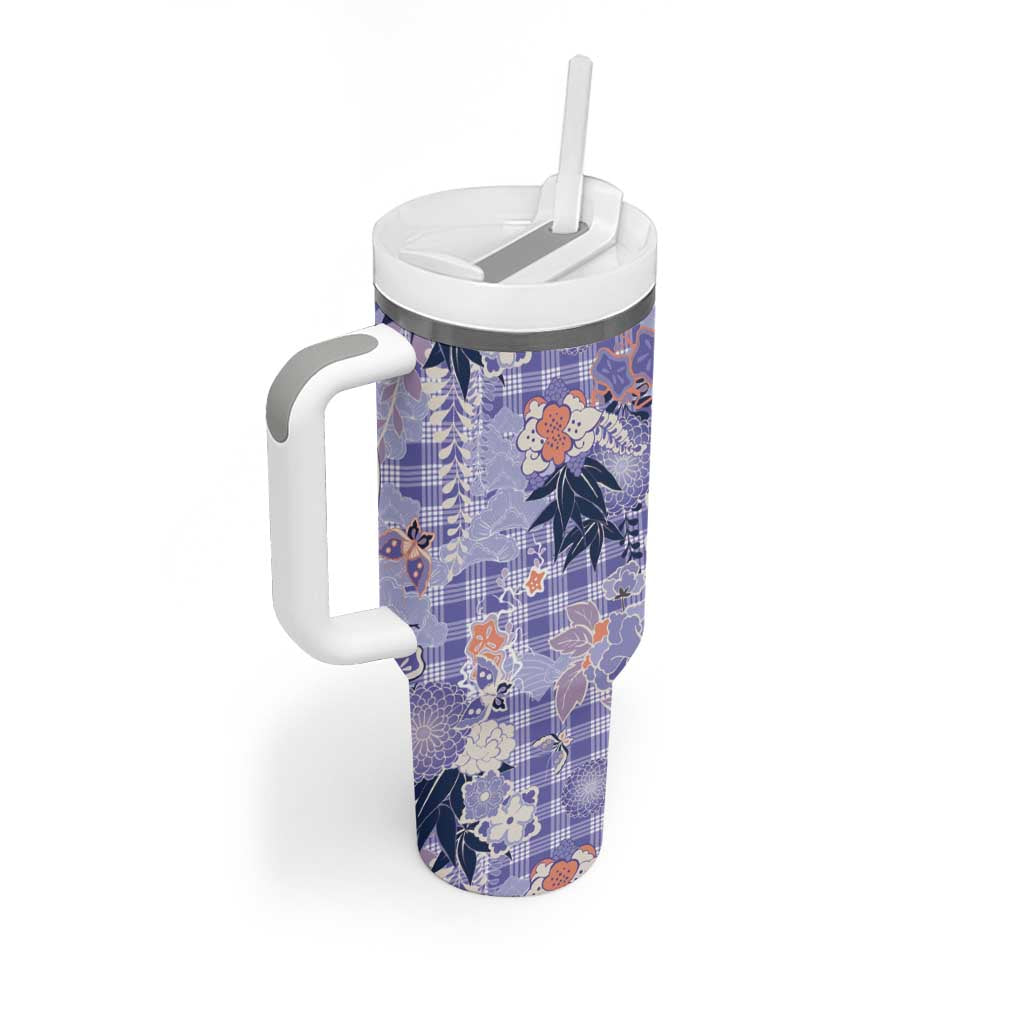 Purple Palaka Crane and Flowers Tumbler With Handle Japan Heritage Spirit LT9 - Polynesian Pride