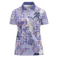Purple Palaka Crane and Flowers Women Polo Shirt Japan Heritage Spirit - Polynesian Pride