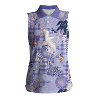 Purple Palaka Crane and Flowers Women Sleeveless Polo Shirt Japan Heritage Spirit - Polynesian Pride