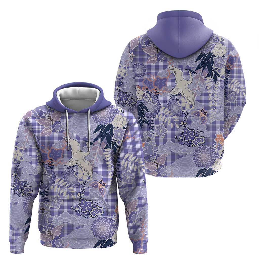 Purple Palaka Crane and Flowers Zip Hoodie Japan Heritage Spirit - Polynesian Pride