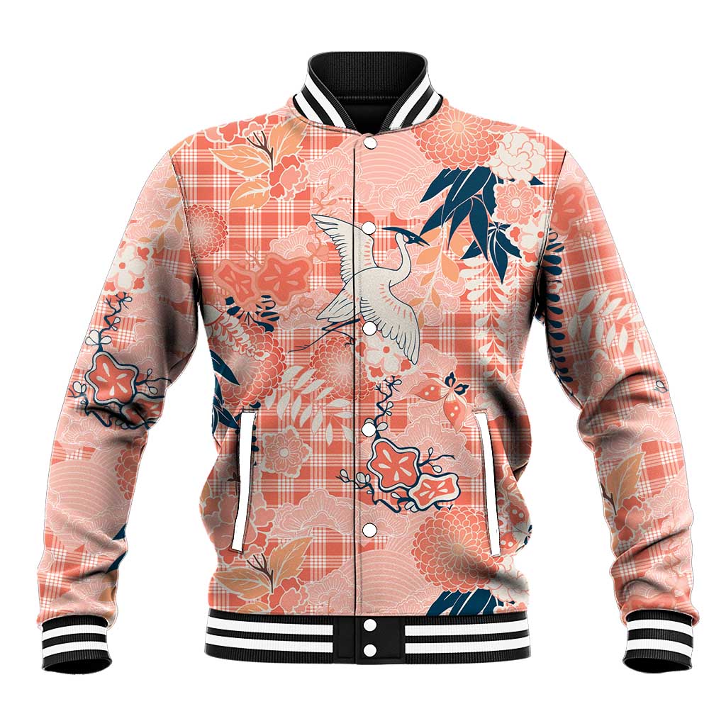 Red Palaka Crane and Flowers Baseball Jacket Japan Heritage Spirit - Polynesian Pride