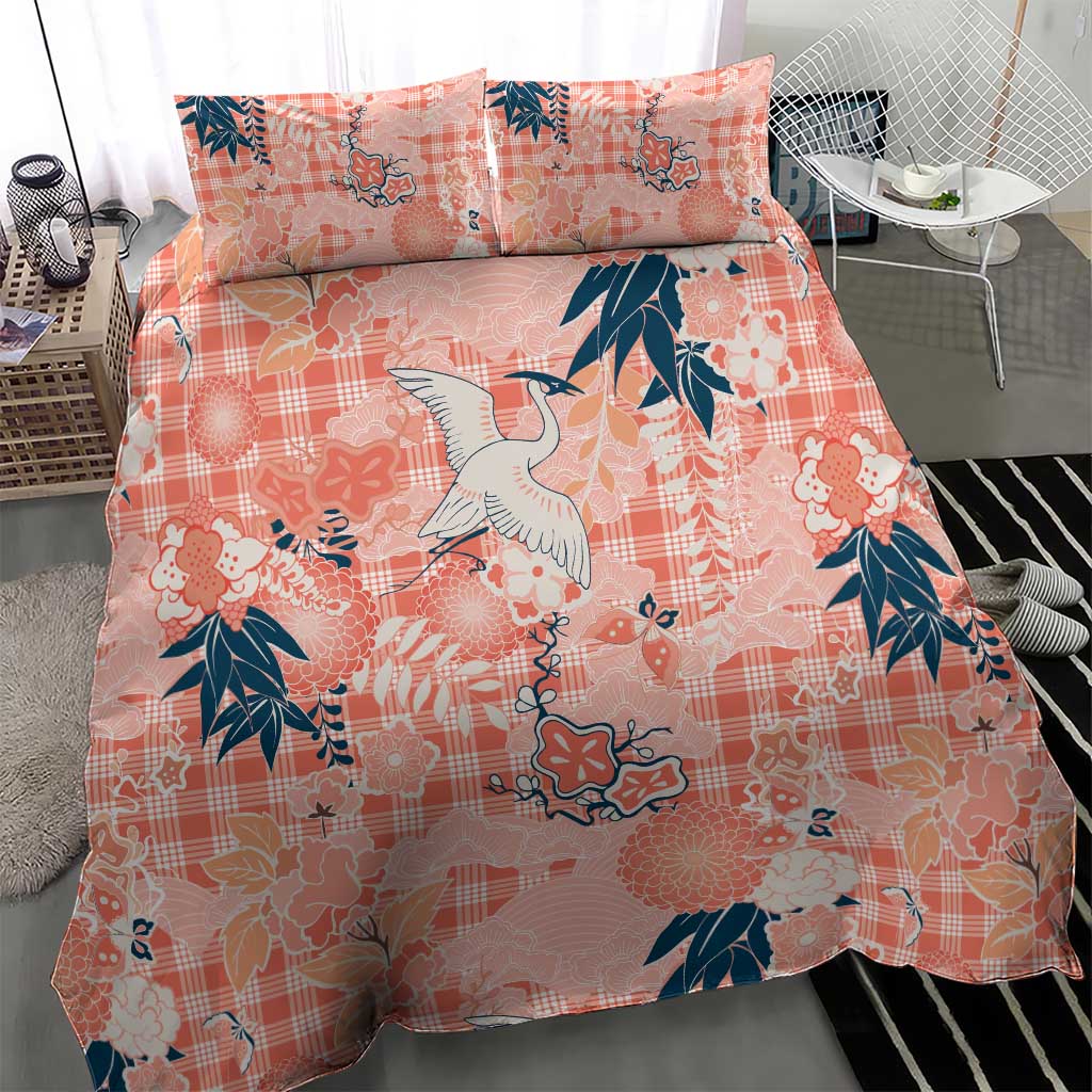 Red Palaka Crane and Flowers Bedding Set Japan Heritage Spirit LT9 - Polynesian Pride
