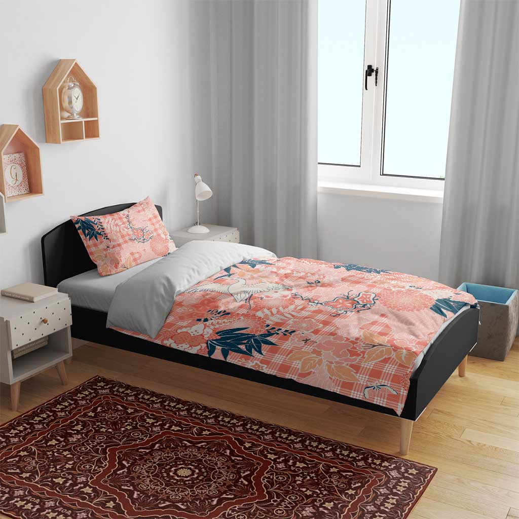Red Palaka Crane and Flowers Bedding Set Japan Heritage Spirit LT9 - Polynesian Pride