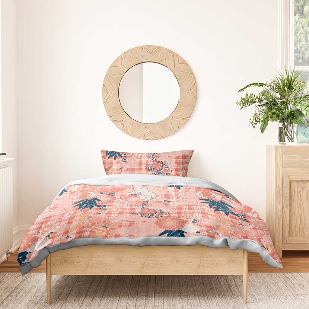 Red Palaka Crane and Flowers Bedding Set Japan Heritage Spirit LT9 - Polynesian Pride