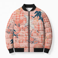 Red Palaka Crane and Flowers Bomber Puffer Jacket Japan Heritage Spirit - Polynesian Pride