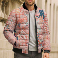 Red Palaka Crane and Flowers Bomber Puffer Jacket Japan Heritage Spirit - Polynesian Pride