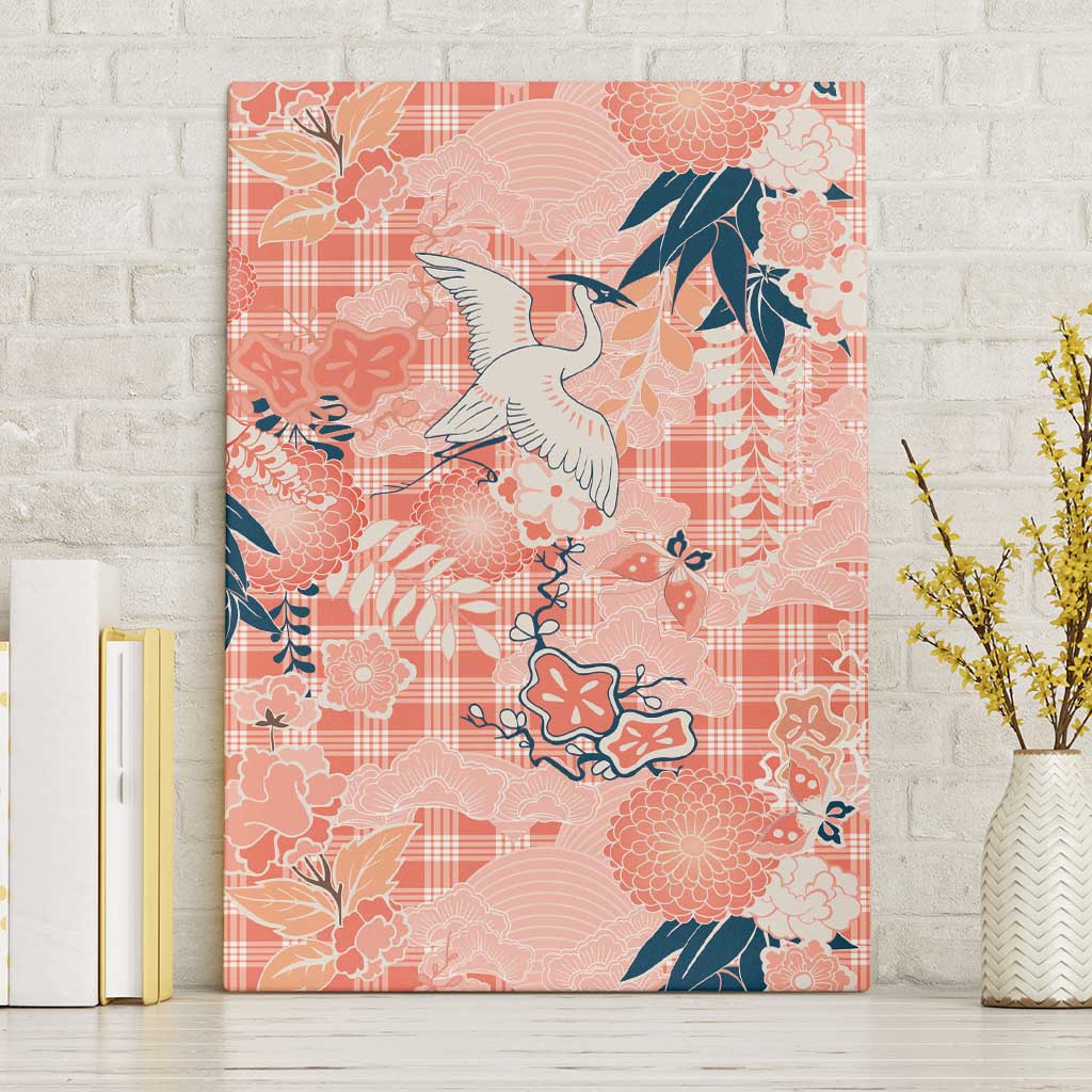Red Palaka Crane and Flowers Canvas Wall Art Japan Heritage Spirit - Polynesian Pride