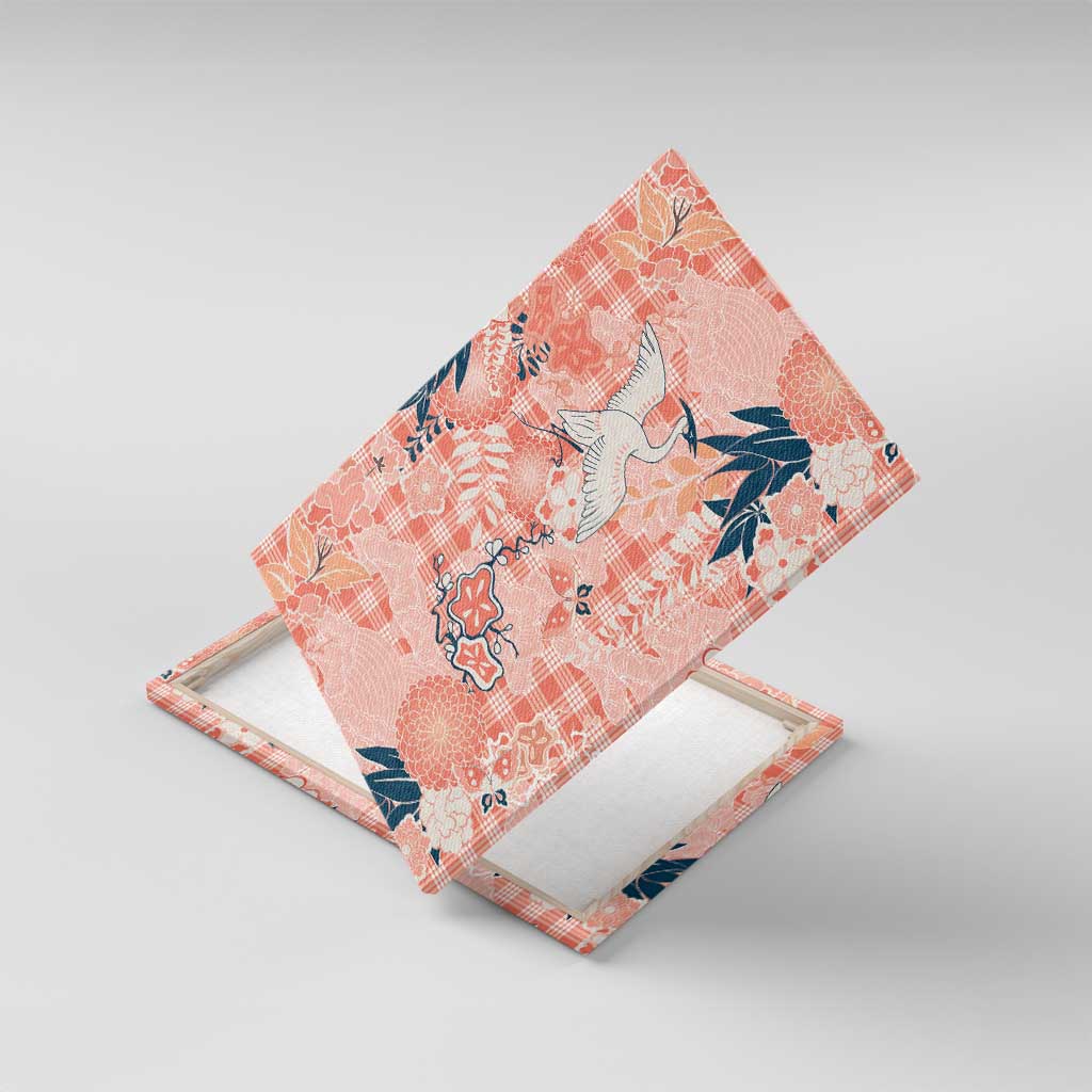 Red Palaka Crane and Flowers Canvas Wall Art Japan Heritage Spirit - Polynesian Pride