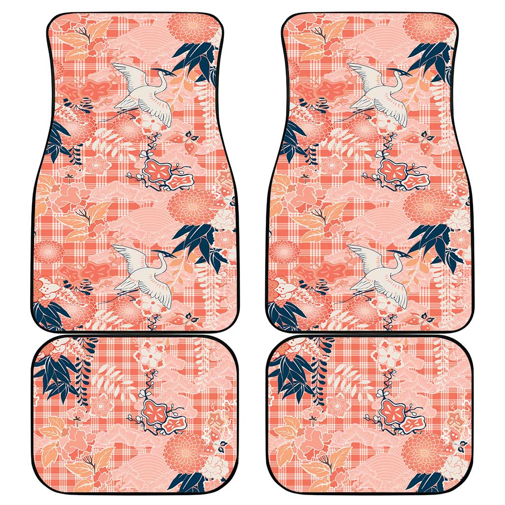 Red Palaka Crane and Flowers Car Mats Japan Heritage Spirit LT9 - Polynesian Pride