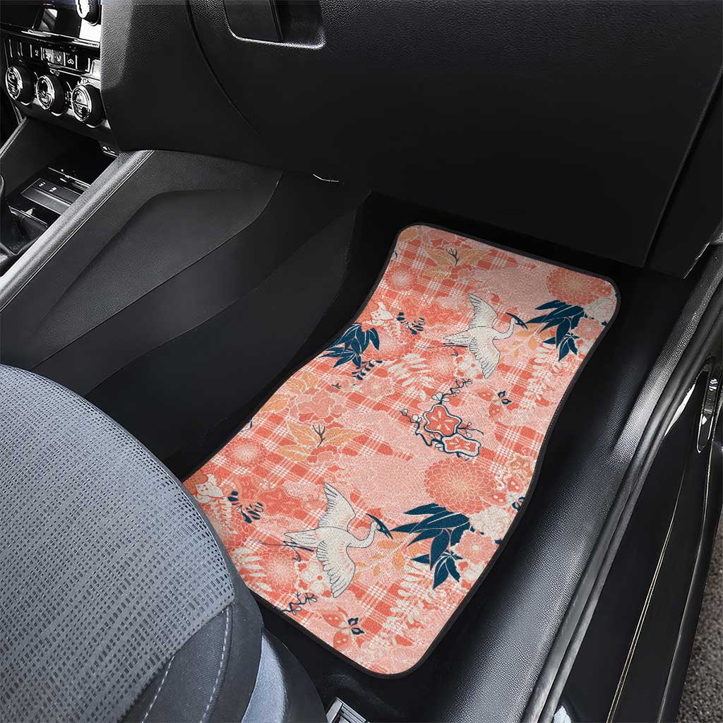 Red Palaka Crane and Flowers Car Mats Japan Heritage Spirit LT9 - Polynesian Pride