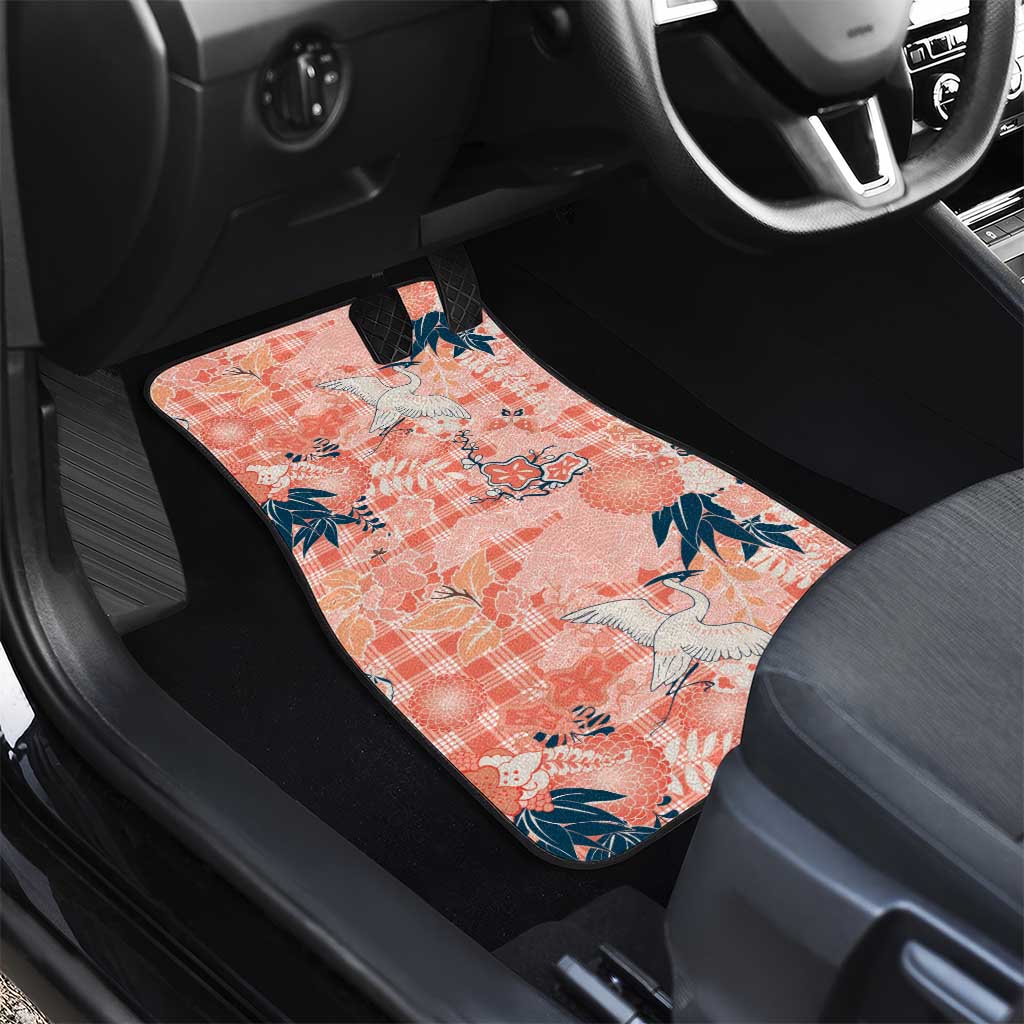 Red Palaka Crane and Flowers Car Mats Japan Heritage Spirit LT9 - Polynesian Pride