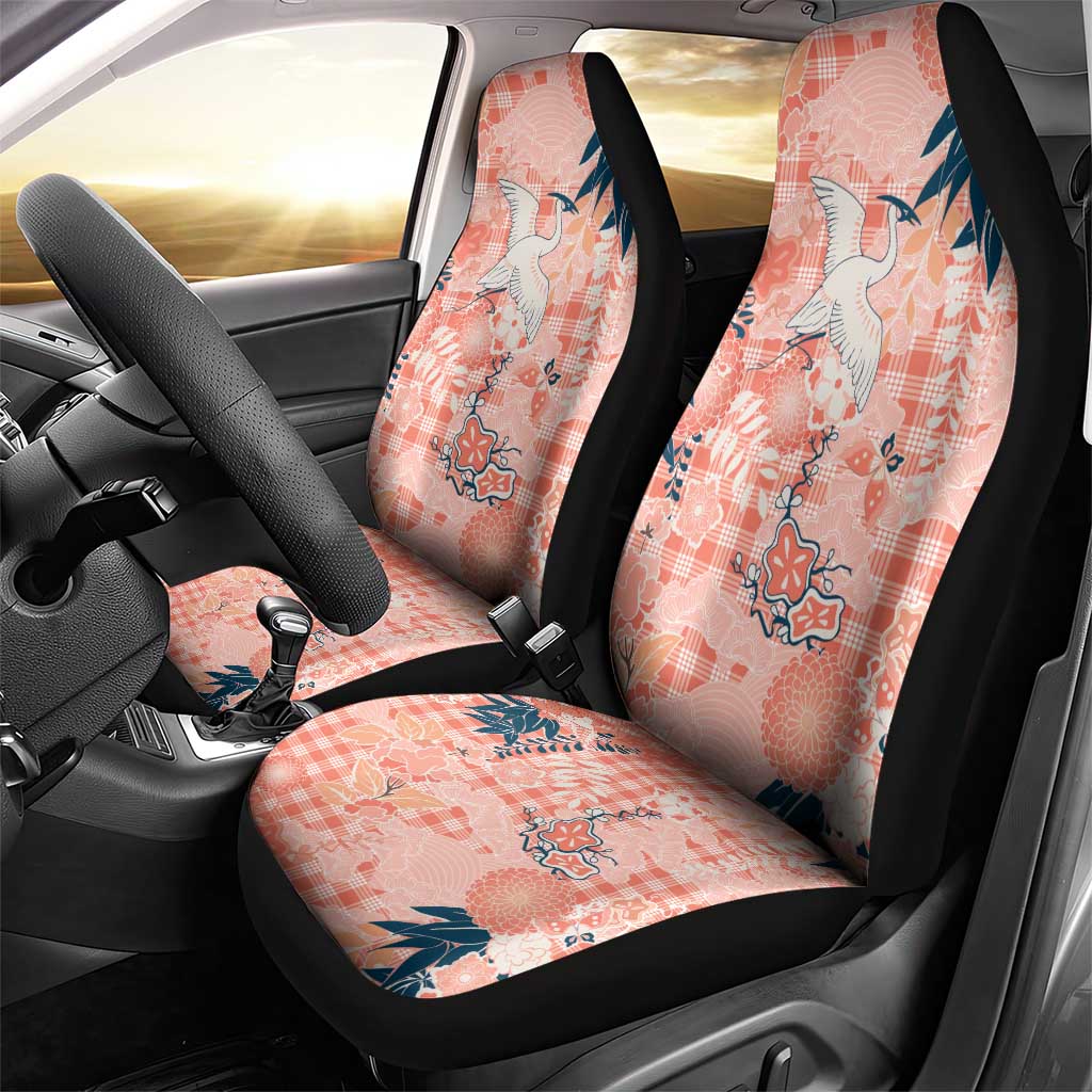 Red Palaka Crane and Flowers Car Seat Cover Japan Heritage Spirit - Polynesian Pride
