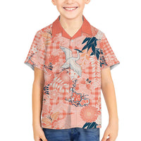 Red Palaka Crane and Flowers Family Matching Long Sleeve Bodycon Dress and Hawaiian Shirt Japan Heritage Spirit LT9 Son's Shirt Red - Polynesian Pride