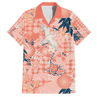 Red Palaka Crane and Flowers Family Matching Off The Shoulder Long Sleeve Dress and Hawaiian Shirt Japan Heritage Spirit LT9 Dad's Shirt - Short Sleeve Red - Polynesian Pride