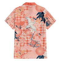 Red Palaka Crane and Flowers Family Matching Off The Shoulder Long Sleeve Dress and Hawaiian Shirt Japan Heritage Spirit LT9 - Polynesian Pride