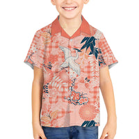 Red Palaka Crane and Flowers Family Matching Off The Shoulder Long Sleeve Dress and Hawaiian Shirt Japan Heritage Spirit LT9 Son's Shirt Red - Polynesian Pride