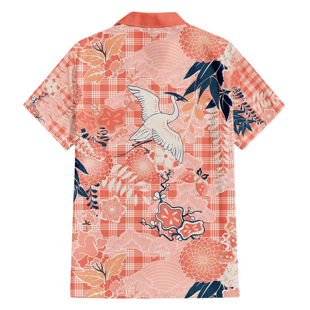 Red Palaka Crane and Flowers Family Matching Off Shoulder Maxi Dress and Hawaiian Shirt Japan Heritage Spirit - Polynesian Pride