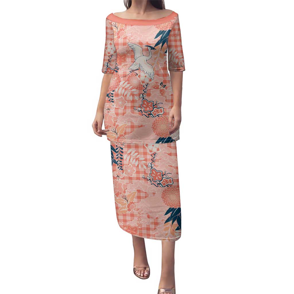 Red Palaka Crane and Flowers Family Matching Puletasi and Hawaiian Shirt Japan Heritage Spirit LT9 Mom's Dress Red - Polynesian Pride