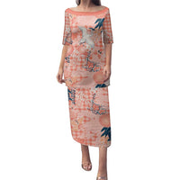 Red Palaka Crane and Flowers Family Matching Puletasi and Hawaiian Shirt Japan Heritage Spirit LT9 Mom's Dress Red - Polynesian Pride