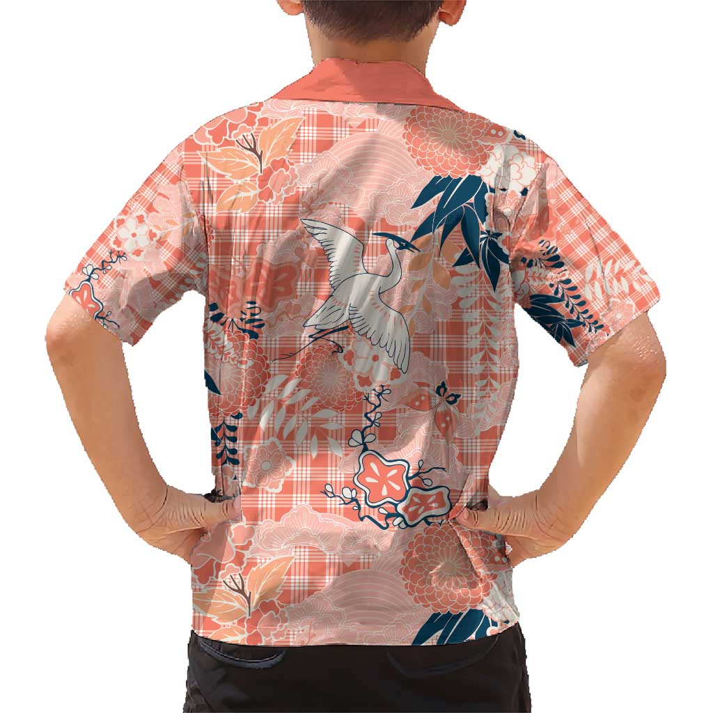 Red Palaka Crane and Flowers Family Matching Short Sleeve Bodycon Dress and Hawaiian Shirt Japan Heritage Spirit LT9 - Polynesian Pride