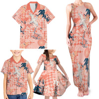 Red Palaka Crane and Flowers Family Matching Tank Maxi Dress and Hawaiian Shirt Japan Heritage Spirit LT9 - Polynesian Pride