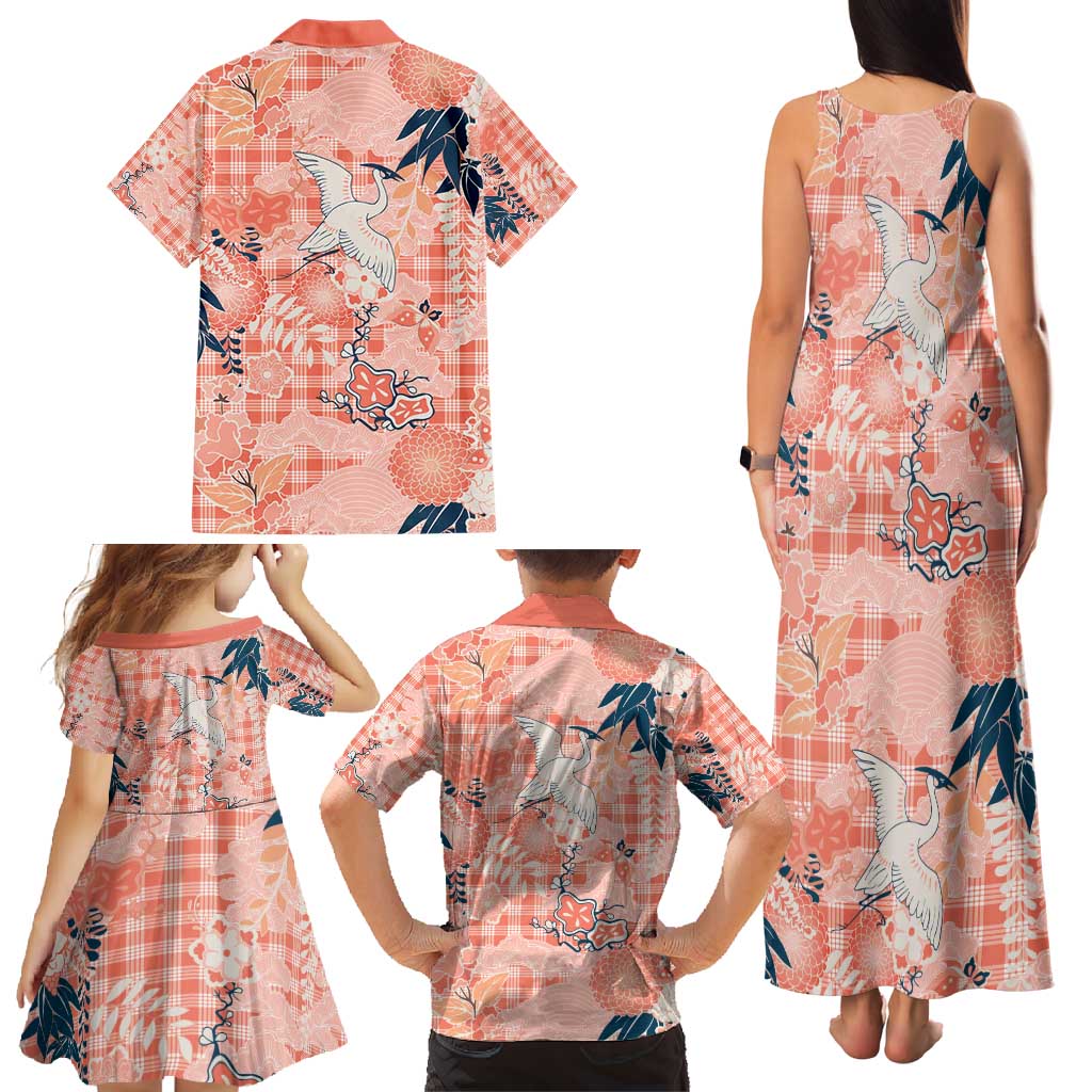 Red Palaka Crane and Flowers Family Matching Tank Maxi Dress and Hawaiian Shirt Japan Heritage Spirit LT9 - Polynesian Pride