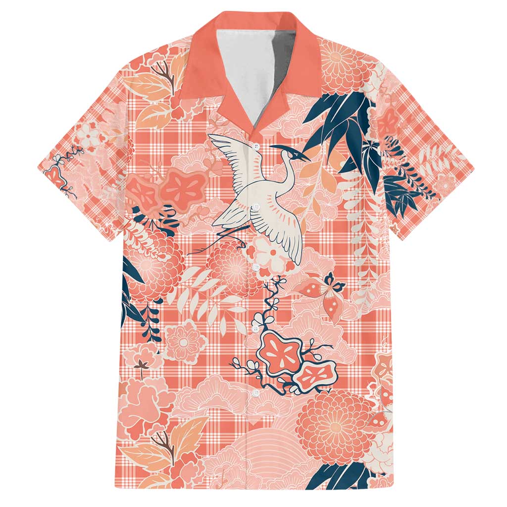 Red Palaka Crane and Flowers Family Matching Tank Maxi Dress and Hawaiian Shirt Japan Heritage Spirit LT9 Dad's Shirt - Short Sleeve Red - Polynesian Pride