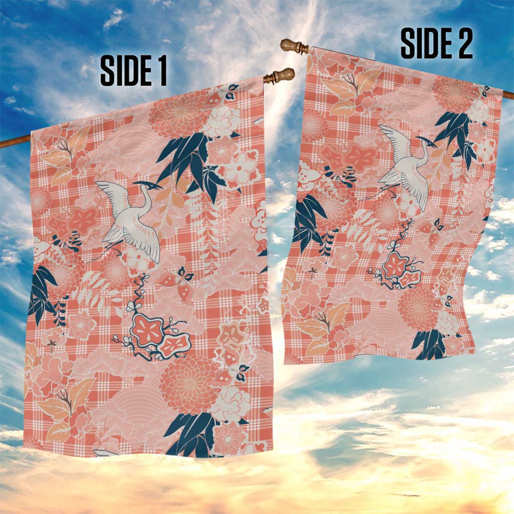 Red Palaka Crane and Flowers Garden Flag Japan Heritage Spirit - Polynesian Pride