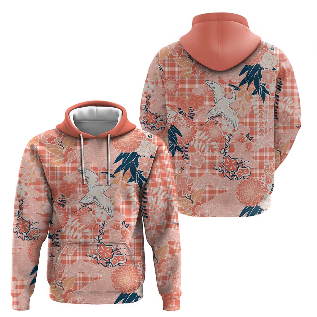 Red Palaka Crane and Flowers Hoodie Japan Heritage Spirit - Polynesian Pride