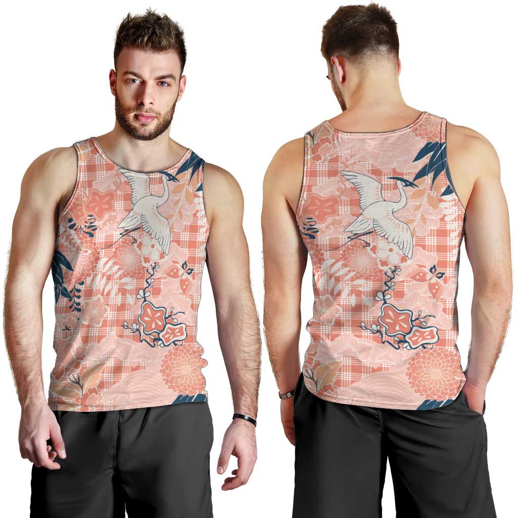 Red Palaka Crane and Flowers Men Tank Top Japan Heritage Spirit - Polynesian Pride