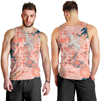 Red Palaka Crane and Flowers Men Tank Top Japan Heritage Spirit - Polynesian Pride