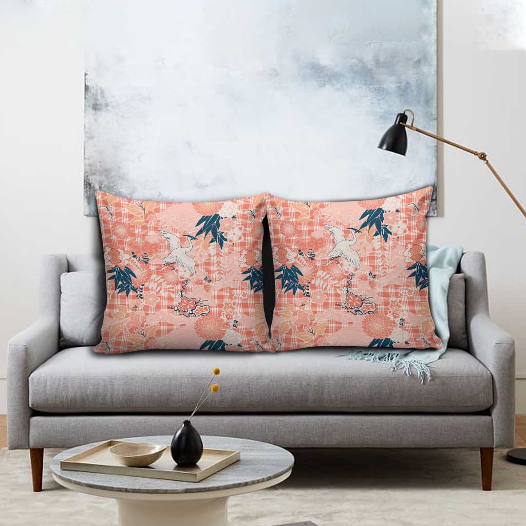 Red Palaka Crane and Flowers Pillow Cover Japan Heritage Spirit - Polynesian Pride