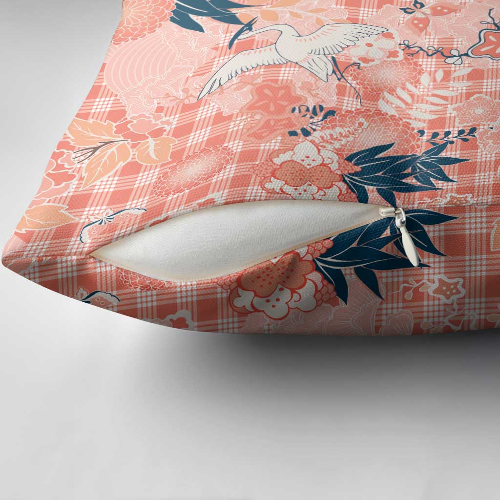 Red Palaka Crane and Flowers Pillow Cover Japan Heritage Spirit - Polynesian Pride