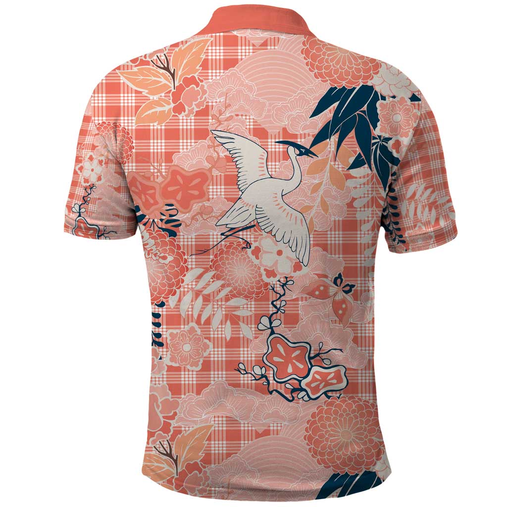 Red Palaka Crane and Flowers Polo Shirt Japan Heritage Spirit - Polynesian Pride