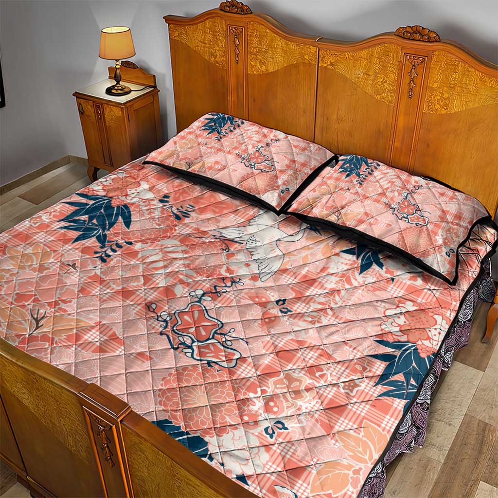 Red Palaka Crane and Flowers Quilt Bed Set Japan Heritage Spirit - Polynesian Pride