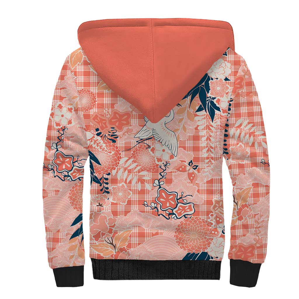 Red Palaka Crane and Flowers Sherpa Hoodie Japan Heritage Spirit LT9 - Polynesian Pride