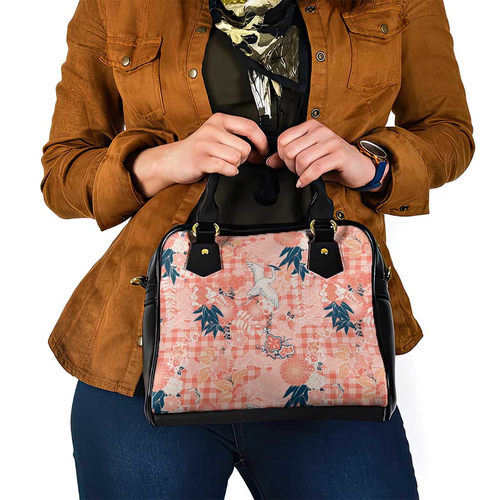 Red Palaka Crane and Flowers Shoulder Handbag Japan Heritage Spirit - Polynesian Pride
